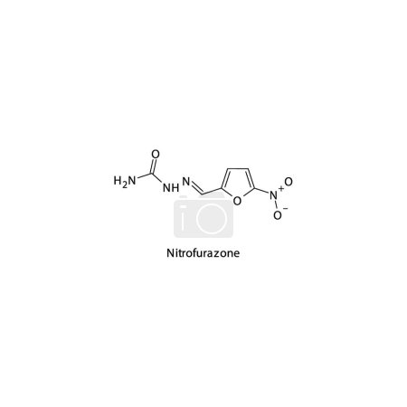 Illustration for Nitrofurazone flat skeletal molecular structure Nitrofuran derivative antibiotic drug used in bacterial infection treatment. Vector illustration. - Royalty Free Image