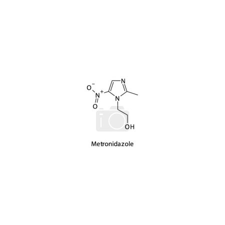 Illustration for Metronidazole flat skeletal molecular structure Nitroimidazole derivative antibiotic drug used in bacterial infection treatment. Vector illustration. - Royalty Free Image