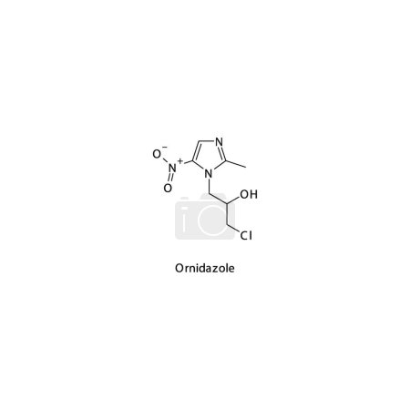 Illustration for Ornidazole flat skeletal molecular structure Nitroimidazole derivative antibiotic drug used in bacterial infection treatment. Vector illustration. - Royalty Free Image