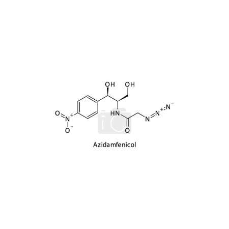 Illustration for Azidamfenicol flat skeletal molecular structure Amphenicol antibiotic drug used in bacterial infection treatment. Vector illustration. - Royalty Free Image