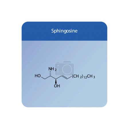 Illustration for Molecular structure diagram of Sphingosine - a sphingoid base. blue Scientific vector illustration. - Royalty Free Image