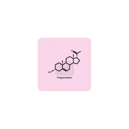 Pregnenolone skeletal structure diagram.Progesterone hormone compound molecule scientific illustration on pink background.