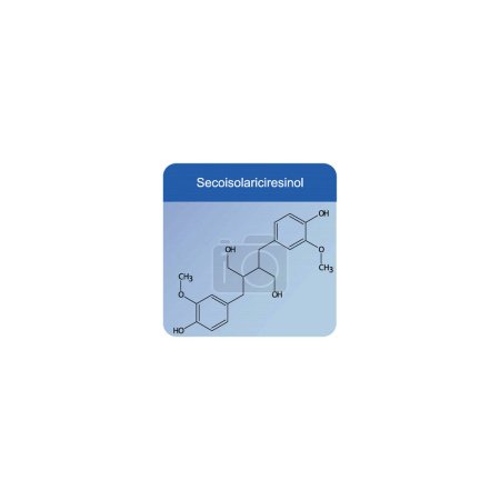 Secoisolariciresinol skeletal structure diagram.Isoflavanone compound molecule scientific illustration on blue background.