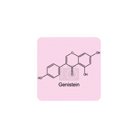 Genistein Skelettstrukturdiagramm. Isoflavanon-Verbundmolekül wissenschaftliche Illustration auf rosa Hintergrund.