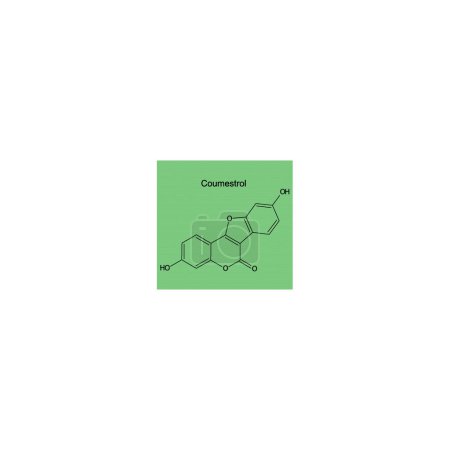 Diagrama de estructura esquelética de Coumestrol. Ilustración científica de moléculas compuestas de isoflavanona sobre fondo verde.