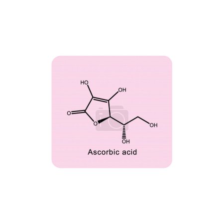 Ascorbinsäure-Skelettstrukturdiagramm. Vitamin-C-derivative Verbindung Molekül wissenschaftliche Illustration auf rosa Hintergrund.