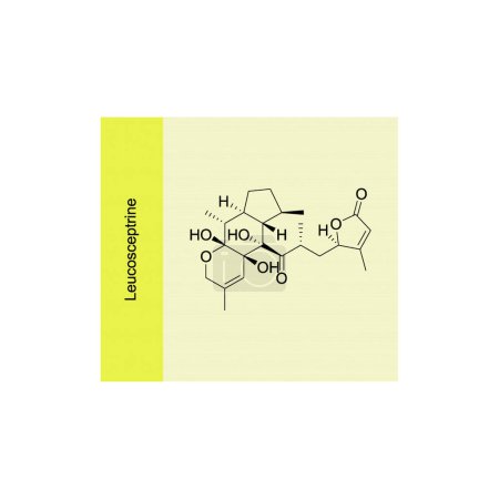 Leucosceptrine skeletal structure diagram.Sesterterpene compound molecule scientific illustration on yellow background.