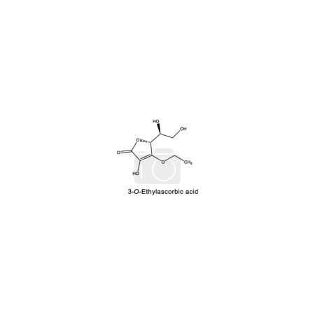 3-O-Ethylascorbic skeletal structure diagram.Vitamin C derivative compound molecule scientific illustration on white background.