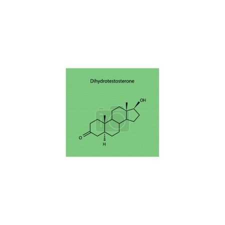 Illustration for Dihydrotestosterone skeletal structure diagram.Androgen hormone compound molecule scientific illustration on green background. - Royalty Free Image