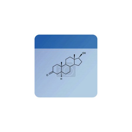 Dihydrotestosteron-Skelettstrukturdiagramm. Androgenhormonverbindung Molekül wissenschaftliche Illustration auf blauem Hintergrund.