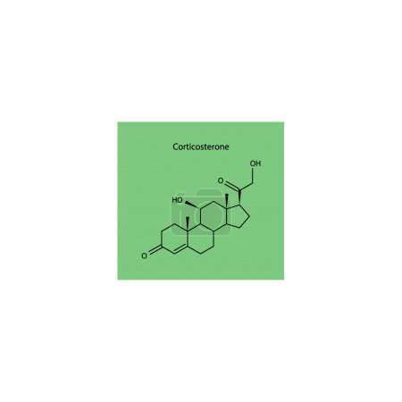 Corticosterone skeletal structure diagram.Mineraolcorticoid hormone compound molecule scientific illustration on green background.