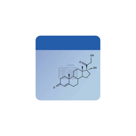 Schéma de structure squelettique du 11-désoxycortisol. Molécule de composé hormonal minéraolcorticoïde illustration scientifique sur fond bleu.