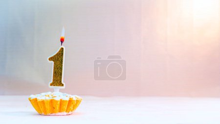 Photo for Happy birthday card from candles with the number 1, golden numbers from candles for congratulations on any holiday - Royalty Free Image