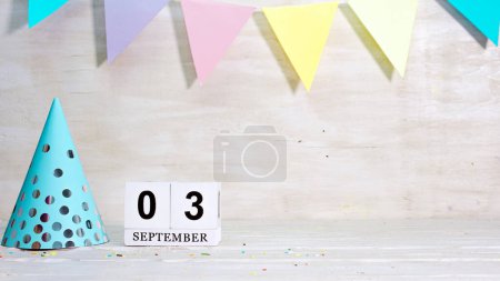 Photo for Birthday September 3 on the calendar. Happy birthday card with date copy space. Holiday decorations for congratulations, place for text - Royalty Free Image