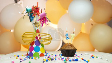 Photo for Creative birthday greetings with number 17, festive background with balloons for seventeen years, decorations for the holiday - Royalty Free Image