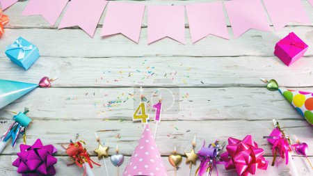 Foto de Happy birthday number 41. Copyspace. Beautiful card in pastel pink colors for a woman or a girl. Decorations festive place for your text. - Imagen libre de derechos