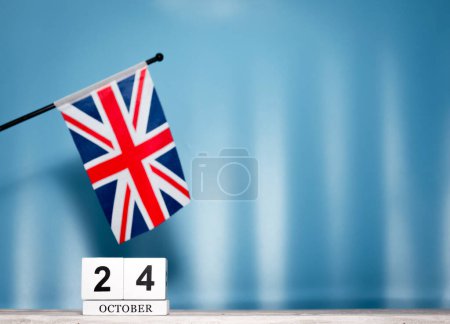 October Calendar With British Flag With Number  24. Calendar cubes with numbers. Space copy.