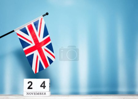 November Calendar With British Flag With Number  24. Calendar cubes with numbers. Copy space.