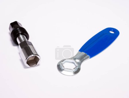 Connecting rod removal key. Bicycle crank wrench tool, crank squeeze. Crank bicycle key. Screwdriver for adjusting bicycle pedals.