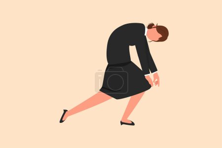 Illustration for Business flat cartoon style drawing depressed businesswoman bowed down. Woman feeling lonely, stressed, mental pressure. Bankruptcy on economic recession, failure. Graphic design vector illustration - Royalty Free Image