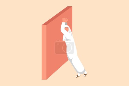 Illustration for Business flat cartoon style drawing depressed Arab businesswoman wailing on the wall losing job. Worker crying sad lost her opportunity. Depressive disorder, sorrow. Graphic design vector illustration - Royalty Free Image