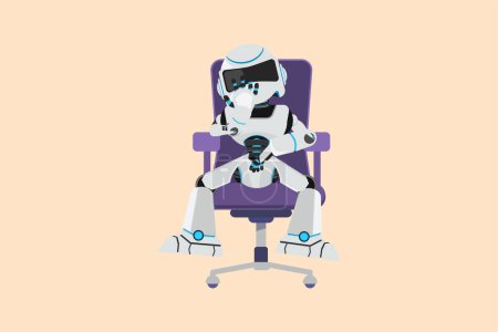 Téléchargez les illustrations : Conception d'entreprise dessin robot déprimé assis à la chaise, se sentant stressé, seul. Sentez-vous frustré. Développement futur de la technologie robotique. Intelligence artificielle. Illustration vectorielle de style dessin animé plat - en licence libre de droit