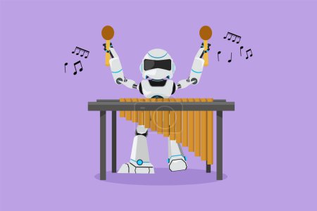 Illustration for Character flat drawing active robot percussion player play marimba at music folk festival. Robotic musician artificial intelligence. Electronic technology industry. Cartoon design vector illustration - Royalty Free Image