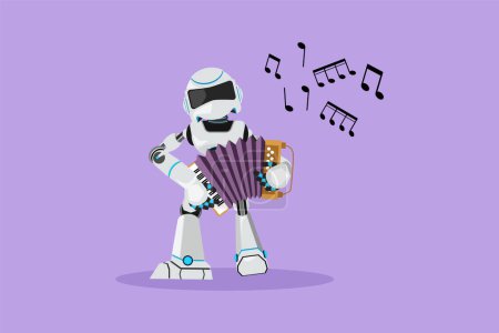 Téléchargez les illustrations : Personnage dessin plat robot musicien jouer de l'accordéon. Performance accordéoniste. Développement technologique futur. Processus d'apprentissage automatique de l'intelligence artificielle. Illustration vectorielle de dessin animé - en licence libre de droit