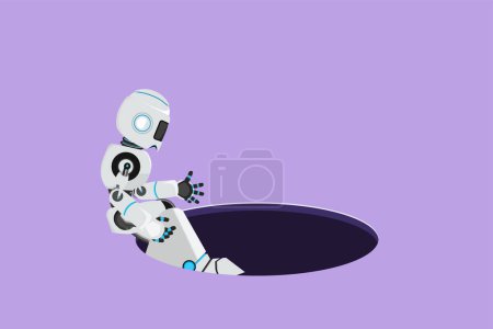 Illustration for Character flat drawing of robot descends into the hole. Failure to take advantage of tech business opportunities. Humanoid robot cybernetic organism. Future robotic. Cartoon design vector illustration - Royalty Free Image
