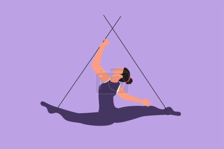 Illustration for Character flat drawing female acrobat perform on the trapeze while dancing and spreading her legs apart. It takes courage and risks. Circus show event entertainment. Cartoon design vector illustration - Royalty Free Image