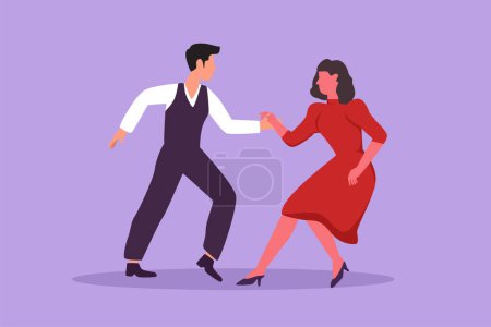 Illustration for Cartoon flat style drawing happy people dancing salsa. Young man and woman in dance. Pair of dancer with waltz tango and salsa style moves. Couple dancing together. Graphic design vector illustration - Royalty Free Image