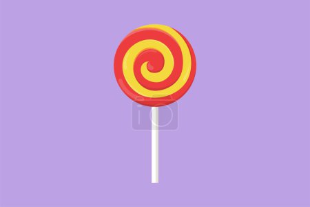 Grafische flache Designzeichnung eines stilisierten Spirale-Lutscher-Shop-Logoschildes. Emblem Süßwarengeschäft Konzept für Snack-Lieferservice. Süßwarenladen. Vektorillustration im Cartoon-Stil