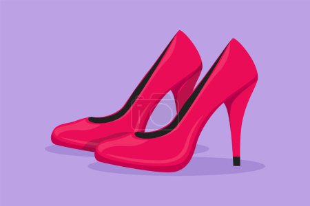 Ilustración de Personaje plano dibujo estilizado dama roja zapatos de tacón alto plantilla, logotipo, etiqueta, pegatina, símbolo. Icono de calzado de moda. Elegante zapato de tacón alto de mujer de moda. Dibujos animados vector de diseño ilustración - Imagen libre de derechos