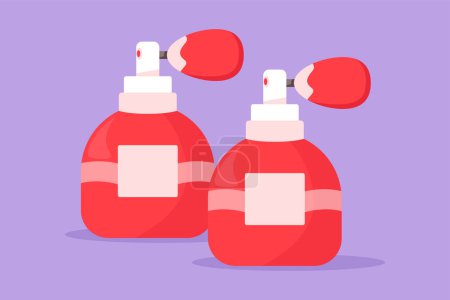 Illustration for Character flat drawing two beauty perfume flacons and bottles. Cosmetics icon, logotype, label, flyer, sticker, symbol. Perfume flat design cosmetic and spa concept. Cartoon design vector illustration - Royalty Free Image