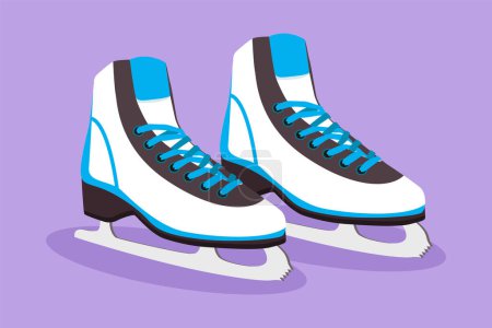 Illustration for Character flat drawing pair of figure skates. White women ice skate shoes logo, label, icon, symbol. Freezing winter day. Ice skating outdoor activities with family. Cartoon design vector illustration - Royalty Free Image