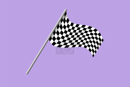 Character flat drawing stylized finish flag icon, logo, label, flyer, template. Racing sign symbol. Checkered racing flag. Black and white flag. Finish, start mark. Cartoon design vector illustration