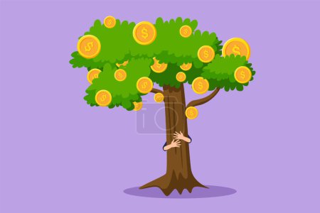Illustration for Cartoon flat style drawing tree shaped in dollar sign, logo, icon. Money tree investment growth income interest saving economy funds stock market financial business. Graphic design vector illustration - Royalty Free Image
