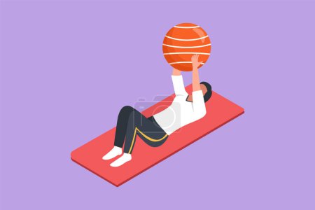 Illustration for Character flat drawing of physiotherapy rehabilitation isometric composition with female lying on mat, lifting on rubber ball. Healthcare medical treatment concept. Cartoon design vector illustration - Royalty Free Image