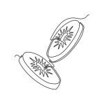 Single one line drawing half sliced healthy organic kiwi for orchard logo identity. Fresh round tropical fruitage concept for fruit garden icon. Continuous line draw design graphic vector illustration