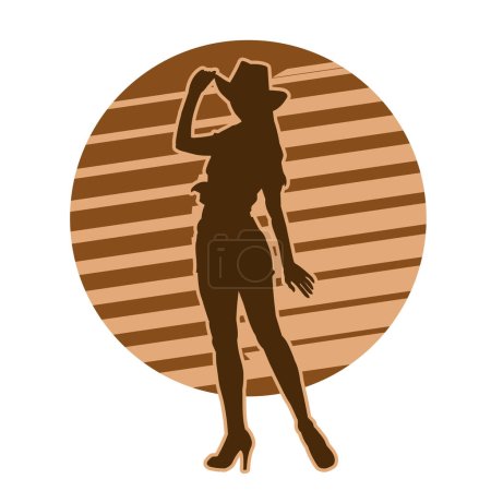Illustration for Silhouette of young cowgirl on brown background - full length - Royalty Free Image