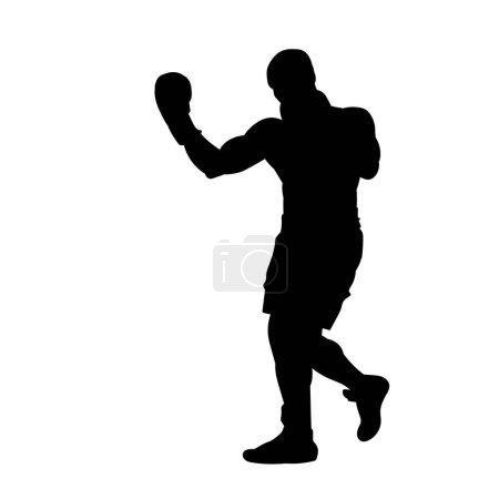 Atleta de boxeo masculino. silueta vectorial muay thai player sobre fondo blanco.