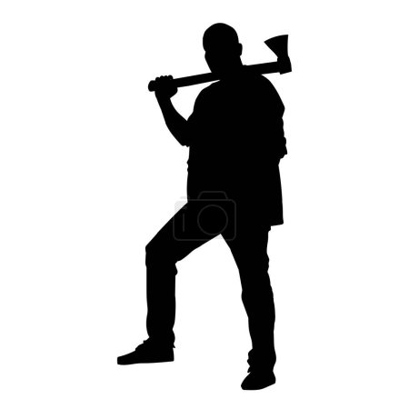 Illustration for Lumberjack, woodcutter, ax, woodman, lumberman vector silhouette on white background - Royalty Free Image