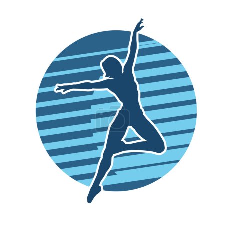 Illustration for Slim women silhouette dancing or doing aerobic move. ballerina dancer silhouette. - Royalty Free Image