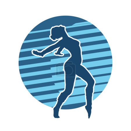 Illustration for Slim women silhouette dancing or doing aerobic move. ballerina dancer silhouette. - Royalty Free Image