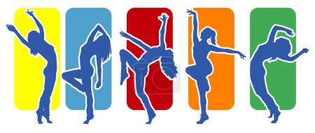 Illustration for Collection of slim women silhouette dancing or doing aerobic move - Royalty Free Image
