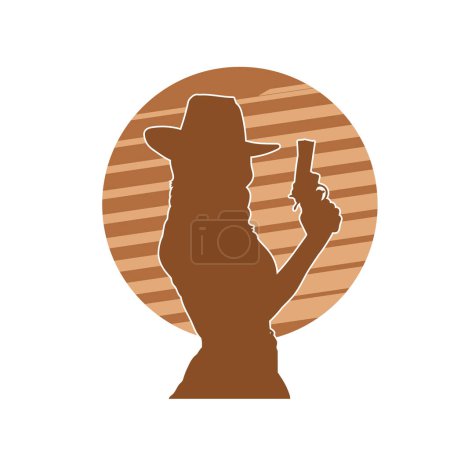Illustration for Silhouette of a cowgirl holding a handgun. - Royalty Free Image