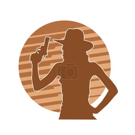 Illustration for Silhouette of a cowgirl holding a handgun. - Royalty Free Image