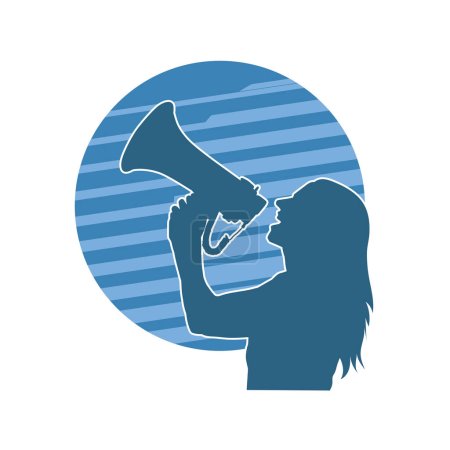 Ilustración de Silueta de una mujer gritando en megáfono altavoz. silueta de una mujer haciendo promoción gritar - Imagen libre de derechos