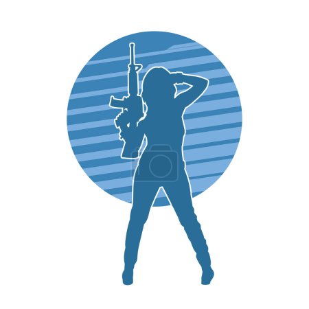 Illustration for Silhouette of a sexy woman standing with machine gun. - Royalty Free Image