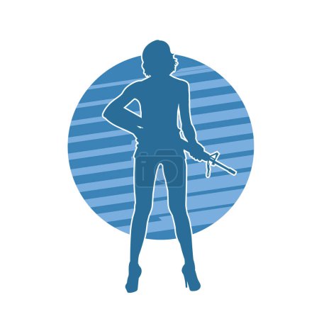 Illustration for Silhouette of a sexy woman standing with riffle gun. - Royalty Free Image